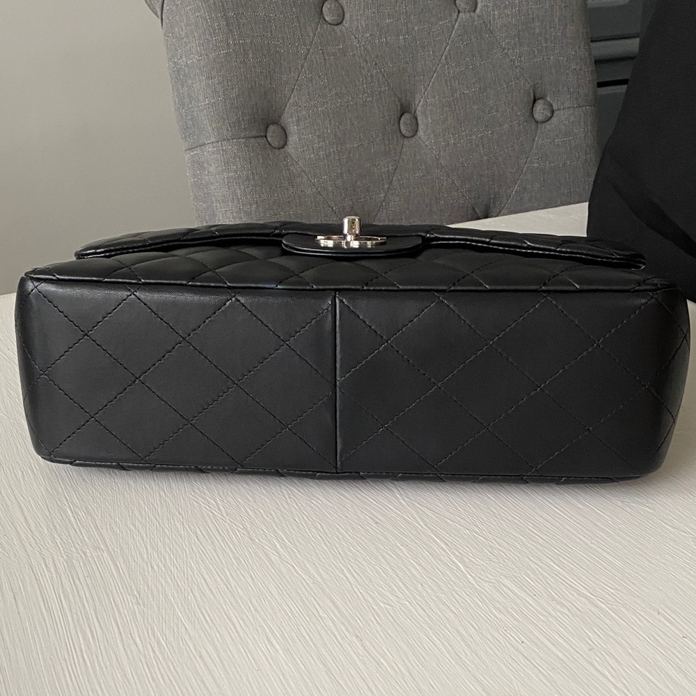 Chanel Black Jumbo Flap Lambskin Leather Silver Hardware Bag Full Set New in Box - Picture 12 of 16